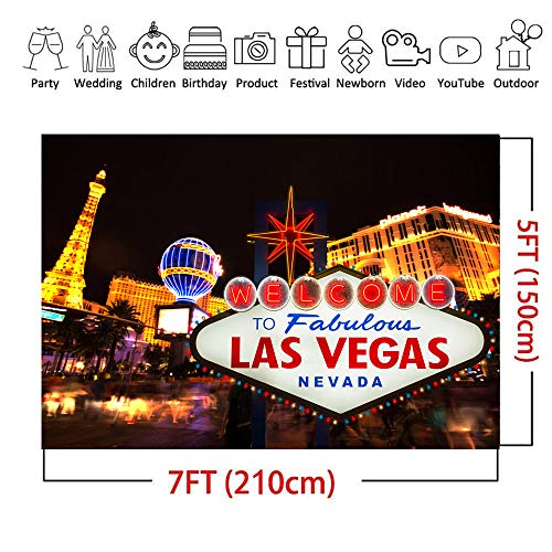 Art Studio 7x5ft Welcome to Las Vegas Photography Backdrop City Billboard Banner Casino Night Scenery Party Decorations Photo Background Vinyl Studio Booth Props