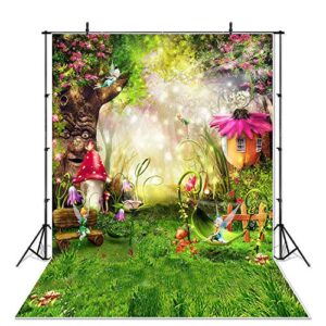 SeekPro 5x7ft Enchanted Forest Photo Background Fairy Tale Magic Big Tree Mushroom Princess Girl Birthday Party Decorations Banner Backdrops for Photography P3520b