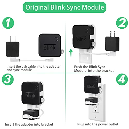 64GB USB Flash Drive and Outlet Wall Mount for Blink Sync Module 2,Mounting Bracket Holder with Short Cable for All-New Blink Outdoor Indoor Home Security Camera Sync Module, No Messy Wires or Screws