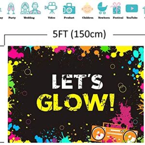 Glow Neon Splatter Photography Backdrop Vinyl Glowing in The Dark Party Decoration Teens Let's Glow Birthday Banner Photo Background Supplies Photo Booth Studio Props 5x3ft