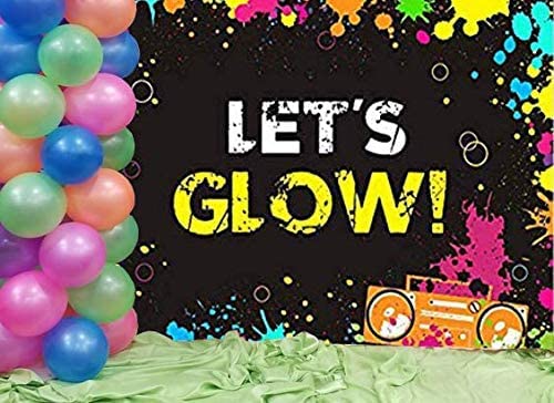 Glow Neon Splatter Photography Backdrop Vinyl Glowing in The Dark Party Decoration Teens Let's Glow Birthday Banner Photo Background Supplies Photo Booth Studio Props 5x3ft