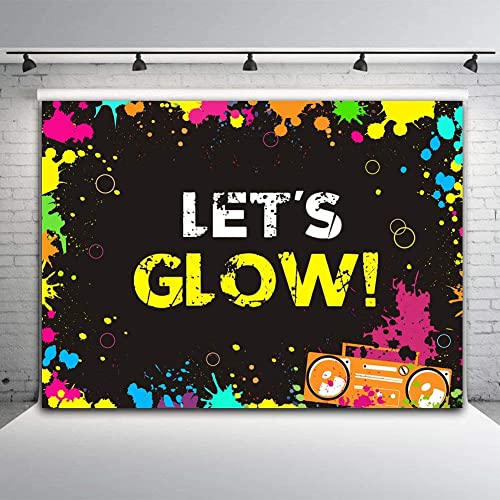 Glow Neon Splatter Photography Backdrop Vinyl Glowing in The Dark Party Decoration Teens Let's Glow Birthday Banner Photo Background Supplies Photo Booth Studio Props 5x3ft