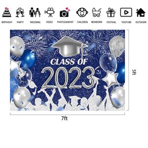 Lofaris Class of 2023 Party Photography Backdrop Royal Blue and Silver Congrats Grad Graduation Caps Background Celebration Graduation Prom Party Decor Banner Photo Booth Props 7x5ft