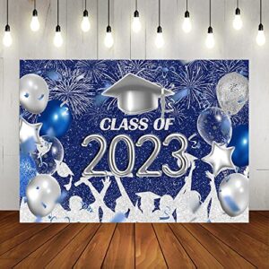 lofaris class of 2023 party photography backdrop royal blue and silver congrats grad graduation caps background celebration graduation prom party decor banner photo booth props 7x5ft