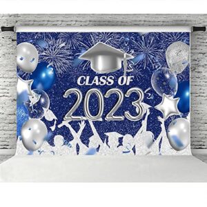 Lofaris Class of 2023 Party Photography Backdrop Royal Blue and Silver Congrats Grad Graduation Caps Background Celebration Graduation Prom Party Decor Banner Photo Booth Props 7x5ft