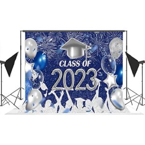 Lofaris Class of 2023 Party Photography Backdrop Royal Blue and Silver Congrats Grad Graduation Caps Background Celebration Graduation Prom Party Decor Banner Photo Booth Props 7x5ft