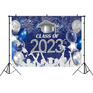 Lofaris Class of 2023 Party Photography Backdrop Royal Blue and Silver Congrats Grad Graduation Caps Background Celebration Graduation Prom Party Decor Banner Photo Booth Props 7x5ft