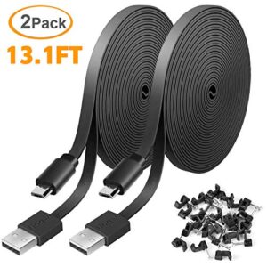 2 pack 13.1ft power extension cable for wyzecam,wyzecam pan,kasacam indoor,nestcam indoor, blink,cloud cam, usb to micro usb durable charging and data sync cord for security camera-black
