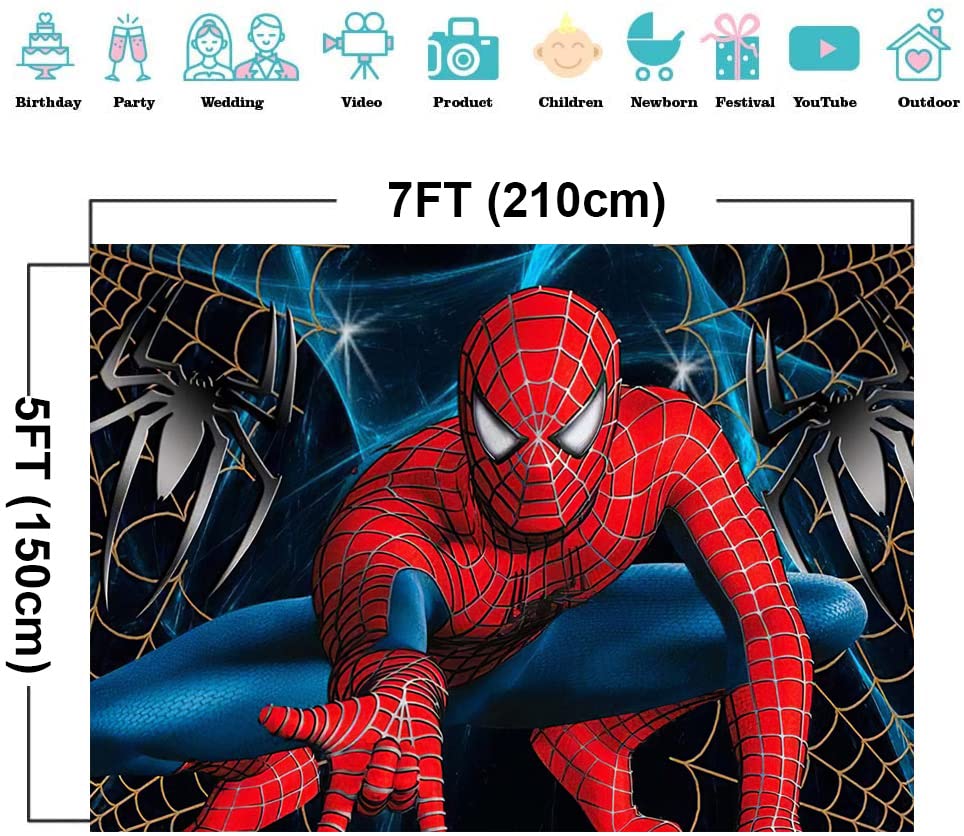 REAGTUGHT 7x5ft Superhero Spiderman Photography Backdrops Superhero Super City Decoration Boys Kids Birthday Party Banner Photo Background Baby Shower Cake Table Studio Booth Props