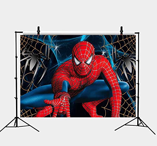 REAGTUGHT 7x5ft Superhero Spiderman Photography Backdrops Superhero Super City Decoration Boys Kids Birthday Party Banner Photo Background Baby Shower Cake Table Studio Booth Props