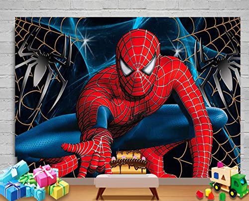 REAGTUGHT 7x5ft Superhero Spiderman Photography Backdrops Superhero Super City Decoration Boys Kids Birthday Party Banner Photo Background Baby Shower Cake Table Studio Booth Props