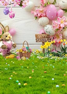 chaiya 5x7ft easter backdrop rustic wooden wall background rabbit colorful eggs green grass floral baby kids easter party decor banner cy206