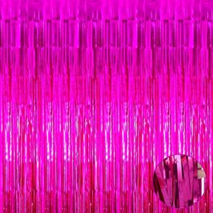 halloweendecorate pack fuchsia foil fringe curtain backdrop, 3.28ft x 9.84ft metallic tinsel foil fringe streamers curtains party, photo booth props, birthday, 2022 graduation decoration supplies