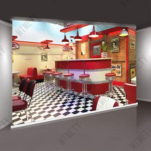 MTMETY 7x5ft Classic Dining Background Fast Food Soda Shop 50s Resumed Catering Meal Time Background Photography Banner Picture Child Birthday Shower Backdrop Decor BJHXME279