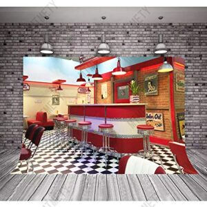 MTMETY 7x5ft Classic Dining Background Fast Food Soda Shop 50s Resumed Catering Meal Time Background Photography Banner Picture Child Birthday Shower Backdrop Decor BJHXME279