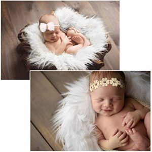 SPOKKI 4 Pcs Newborn Photography Props Outfits- Baby Long Ripple Wrap and Toddler Swaddle Blankets Photography Mat with Cute Headbands for Infant Boys Girls(0-12 Months) (White)