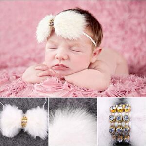 SPOKKI 4 Pcs Newborn Photography Props Outfits- Baby Long Ripple Wrap and Toddler Swaddle Blankets Photography Mat with Cute Headbands for Infant Boys Girls(0-12 Months) (White)