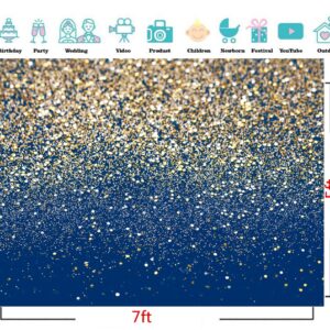 CYLYH 7X5FT Blue and Gold Backdrop Golden Spots Backdrop Vinyl Photography Backdrop Vintage Astract Background for Family Birthday Party Newborn Studio Props D595