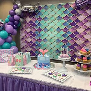 Avezano Mermaid Birthday Backdrop 5x3ft Glitter Mermaid Scales Backdrops Kids Birthday Party Decor Girls Princess Baby Shower Photo Background Purple Aqua Green Shell Backdrop