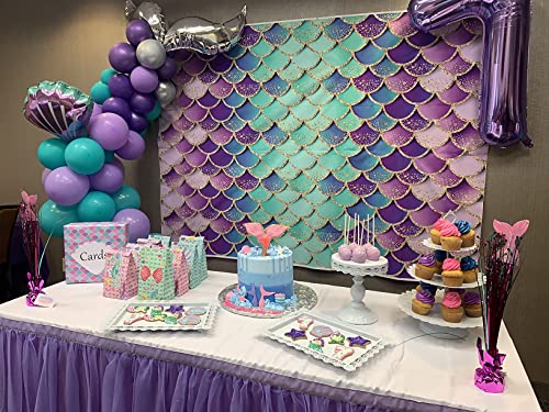 Avezano Mermaid Birthday Backdrop 5x3ft Glitter Mermaid Scales Backdrops Kids Birthday Party Decor Girls Princess Baby Shower Photo Background Purple Aqua Green Shell Backdrop