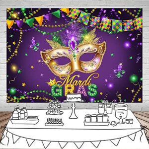 Mocsicka Mardi Gras Backdrop Masquerade Party Background Purple Green Gold Beads Mardi Gras Carnival Dress-up Party Cake Table Decoration Photo Booth Props (7x5ft)