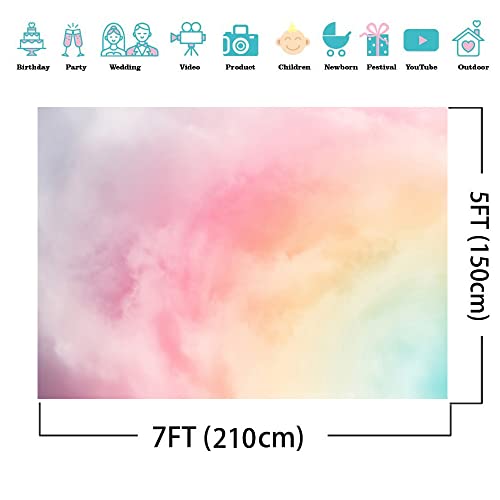 AIIKES 7X5FT Rainbow Cloud Birthday Backdrop Gradient Color Cloud Photography Backdrop Baby Shower Girl Birthday Cake Smash Wedding Party Decoration Photo Studio Props 12-420
