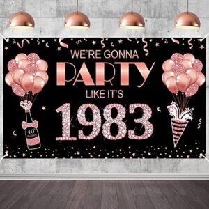 large 40th birthday banner backdrop decorations for women, rose gold we’re gonna party like it’s 1983 sign party supplies, happy forty birthday poster decor for outdoor indoor