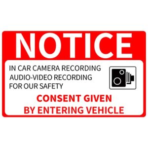 in car camera recording sign double sided 5″ x 3″ audio video recording for our safety consent given by entering vehicle window stickers decals for uber lyft 6 pcs