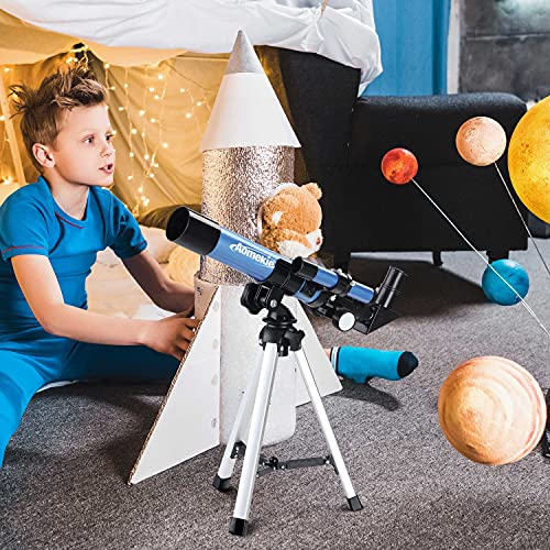 AOMEKIE Telescopes for Kids 40/400 with Tripod 2 Eyepieces Portable Telescopes for Astronomy Beginners with Finderscope and Compass Children's Day Gifts for Kids