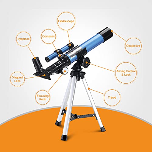 AOMEKIE Telescopes for Kids 40/400 with Tripod 2 Eyepieces Portable Telescopes for Astronomy Beginners with Finderscope and Compass Children's Day Gifts for Kids