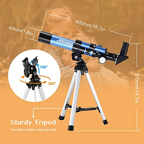 AOMEKIE Telescopes for Kids 40/400 with Tripod 2 Eyepieces Portable Telescopes for Astronomy Beginners with Finderscope and Compass Children's Day Gifts for Kids