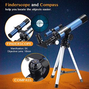 AOMEKIE Telescopes for Kids 40/400 with Tripod 2 Eyepieces Portable Telescopes for Astronomy Beginners with Finderscope and Compass Children's Day Gifts for Kids