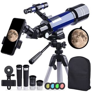 telescope, telescope for kids beginners adults, 400mm az mount 16x-200x telescope, 70mm hd refractor astronomical telescope with adjustable tripod, backpack, phone adapter…
