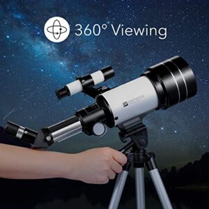 Dartwood Astronomical Telescope - 360° Rotational Telescope - Multiple Eyepieces Included for Different Zoom (Black/White)