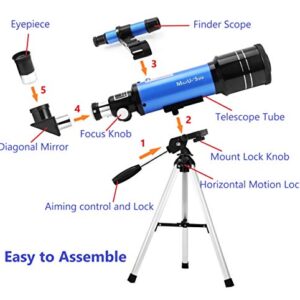 MaxUSee 70mm Telescope for Kids & Astronomy Beginners, Refractor Telescope with Tripod & Finder Scope, Portable Telescope with 4 Magnification eyepieces & Phone Adapter