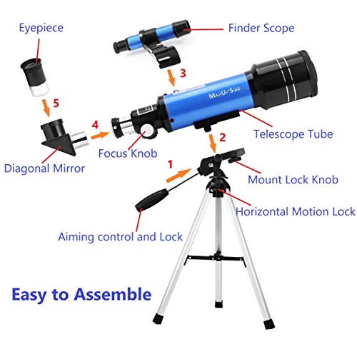 MaxUSee 70mm Telescope for Kids & Astronomy Beginners, Refractor Telescope with Tripod & Finder Scope, Portable Telescope with 4 Magnification eyepieces & Phone Adapter