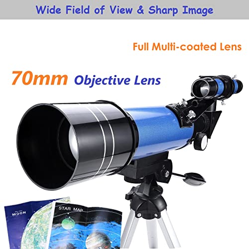 MaxUSee 70mm Telescope for Kids & Astronomy Beginners, Refractor Telescope with Tripod & Finder Scope, Portable Telescope with 4 Magnification eyepieces & Phone Adapter