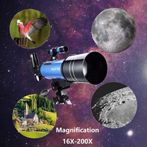 MaxUSee 70mm Telescope for Kids & Astronomy Beginners, Refractor Telescope with Tripod & Finder Scope, Portable Telescope with 4 Magnification eyepieces & Phone Adapter