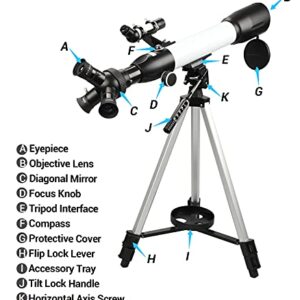 Telescope,20X-167X HD Telescop 60mm Aperture 500mm AZ Mount Astronomical Refracting Telescope Adjustable Portable Telescopes with Adjustable Tripod, Phone Adapter, Nylon Bag…