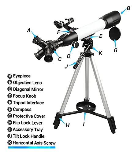 Telescope,20X-167X HD Telescop 60mm Aperture 500mm AZ Mount Astronomical Refracting Telescope Adjustable Portable Telescopes with Adjustable Tripod, Phone Adapter, Nylon Bag…