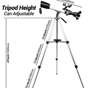 Telescope,20X-167X HD Telescop 60mm Aperture 500mm AZ Mount Astronomical Refracting Telescope Adjustable Portable Telescopes with Adjustable Tripod, Phone Adapter, Nylon Bag…