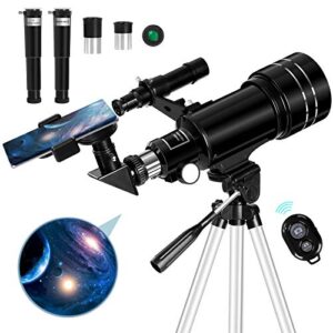 occer telescopes for adults kids – portable telescope for beginners for view moon(15x-150x) – 70mm aperture 300mm lightweight refracting telescopes with adjustable tripod moon filter wireless remote