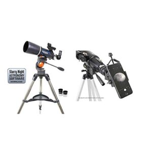 celestron 21082 astromaster refracting telescope with celestron 81035 basic smartphone adapter 1.25″ capture your discoveries, black