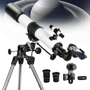 solomark telescope, 80eq refractor professional telescope -700mm focal length telescopes for adults astronomy, with 1.5x barlow lens adapter for photography and 13 percent transmission moon filter