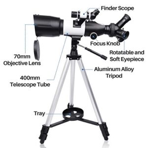 Telescopes for Adults Astronomy, 70mm Aperture 400mm AZ Mount Astronomical Telescope for Astronomy Beginners Kids Adults - Carry Bag Upgraded Tripod and Phone Holder for Photography