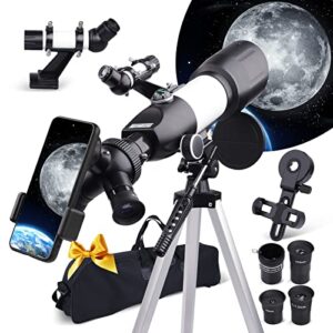 telescopes for adults astronomy, 70mm aperture 400mm az mount astronomical telescope for astronomy beginners kids adults – carry bag upgraded tripod and phone holder for photography