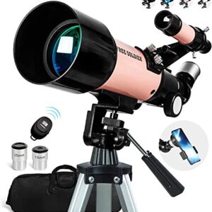 Telescope for Kids Girls Astronomy Beginners - 70mm Aperture and 400mm Focal Length Professional Refractor Telescope for Adults Great Christmas Astronomy Gift for Kids with Gift Package, Pink