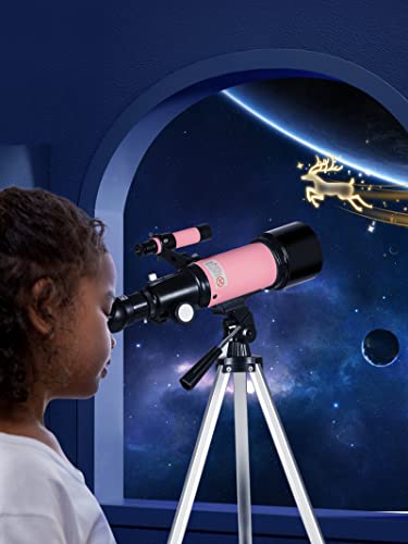 Telescope for Kids Girls Astronomy Beginners - 70mm Aperture and 400mm Focal Length Professional Refractor Telescope for Adults Great Christmas Astronomy Gift for Kids with Gift Package, Pink