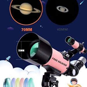 Telescope for Kids Girls Astronomy Beginners - 70mm Aperture and 400mm Focal Length Professional Refractor Telescope for Adults Great Christmas Astronomy Gift for Kids with Gift Package, Pink