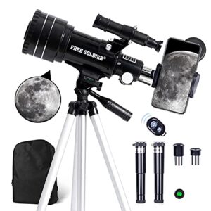 telescope for kids adults beginners – 70mm aperture refractor telescope for stargazing with adjustable tripod phone adapter wireless remote perfect christmas astronomy gifts for kids, black